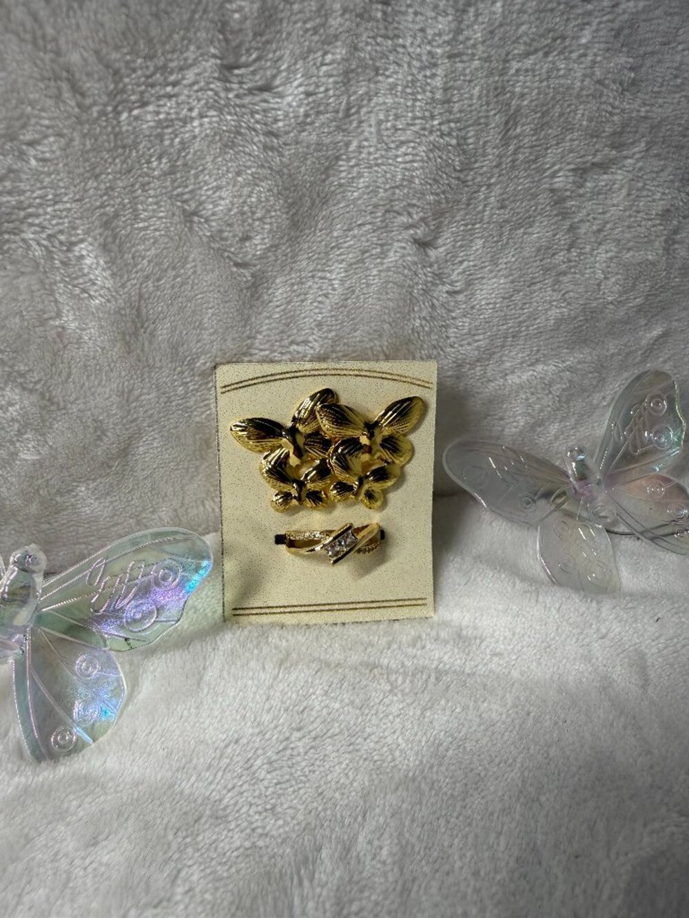 Gold Butterfly Jewelry Set – Stud Earrings & Adjustable Open Ring